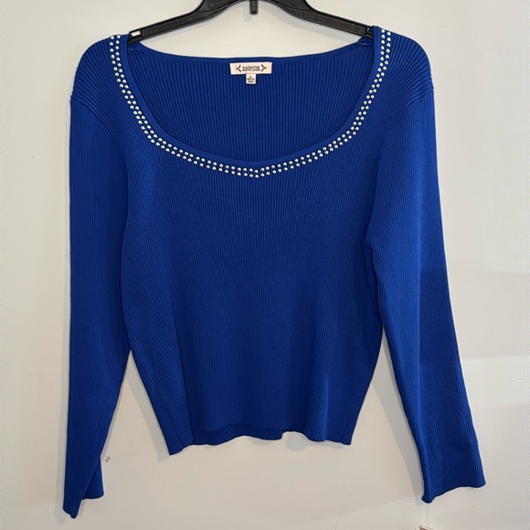 Nanette Lepore Sweater Blue, Cropped, Stud Detail, in Size L,‎ XL  NWT - Picture 2 of 15